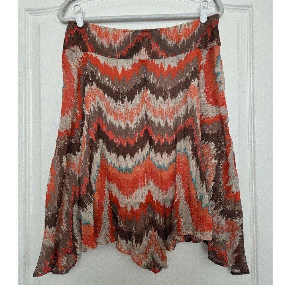 Tommy Bahama Silk Ikat Chevron Handkerchief Hem Skirt Orange Brown Sz 10 Festive